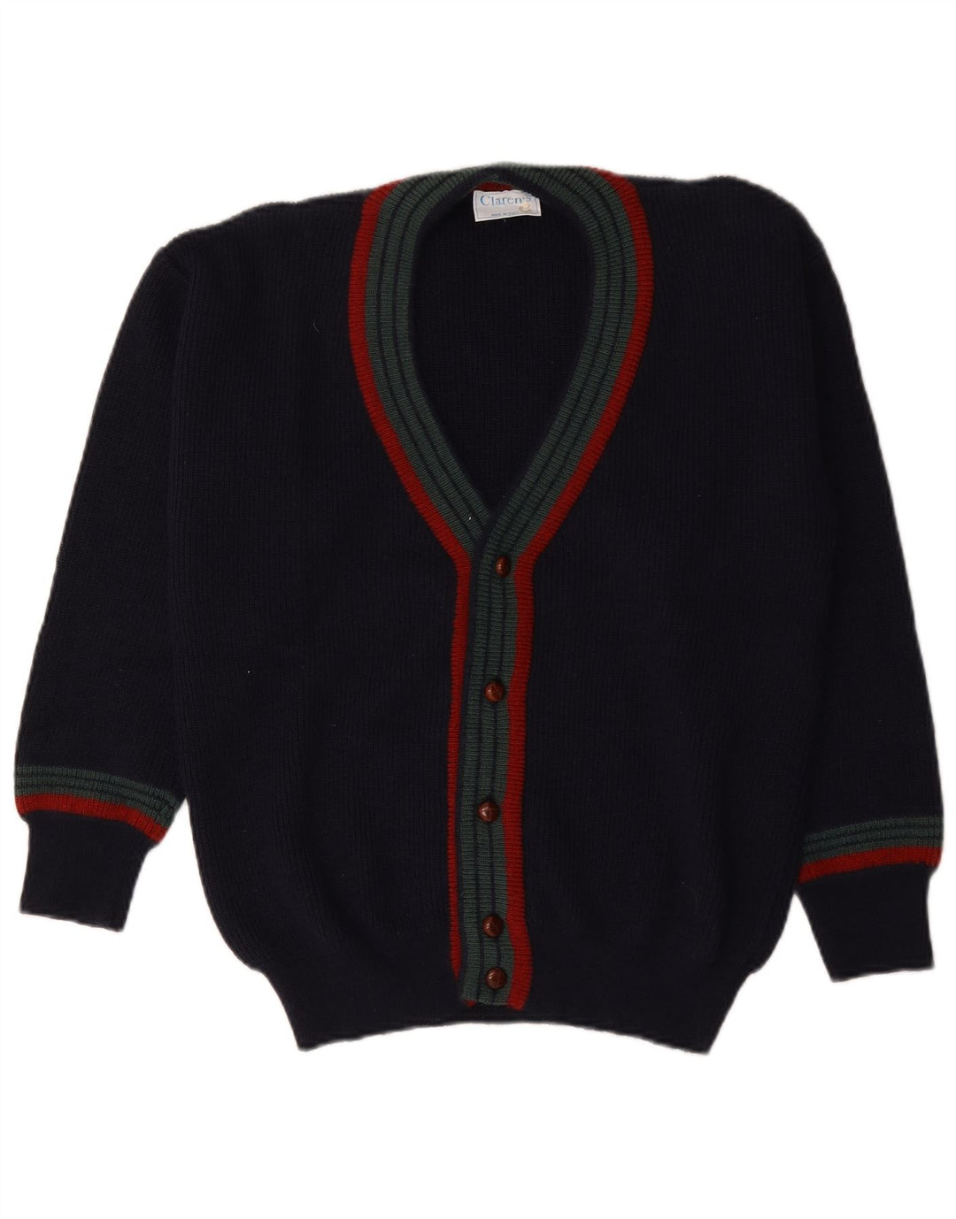 Vintage Herren Cardigan Pullover IT 48 Medium Navy Blue Gestreifte Wolle
