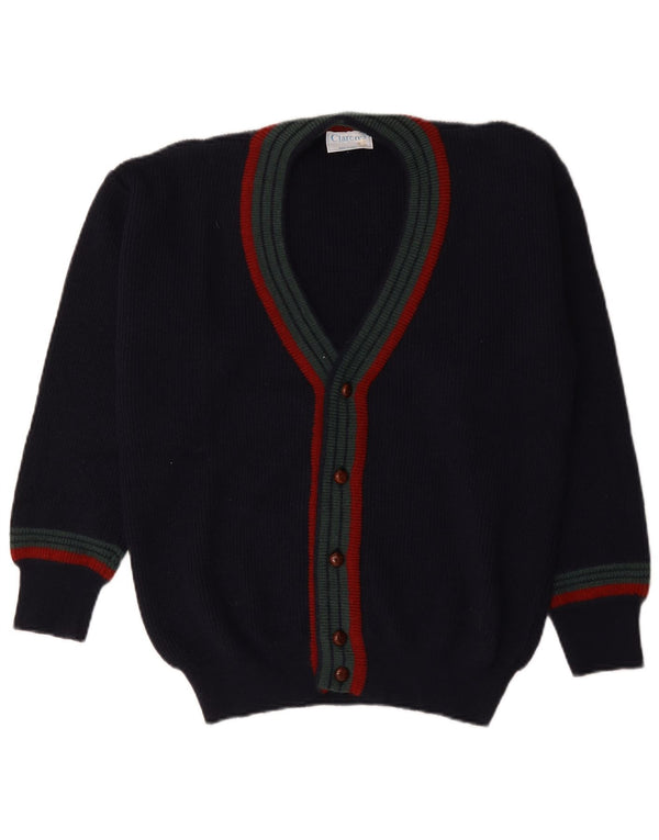 Vintage Herren Cardigan Pullover IT 48 Medium Navy Blue Gestreifte Wolle