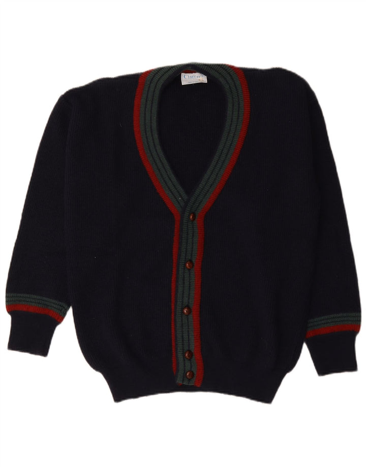 Vintage Herren Cardigan Pullover IT 48 Medium Navy Blue Gestreifte Wolle
