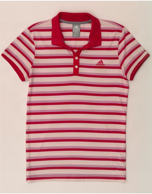Adidas Damen Climalite Poloshirt UK 12 Mittelrosa gestreift Baumwolle