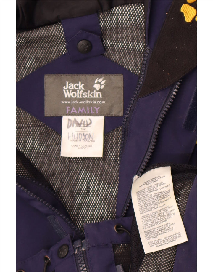 Jack Wolfskin Jungen Regenjacke mit grafischer Kapuze, 12–13 Jahre, Marineblau