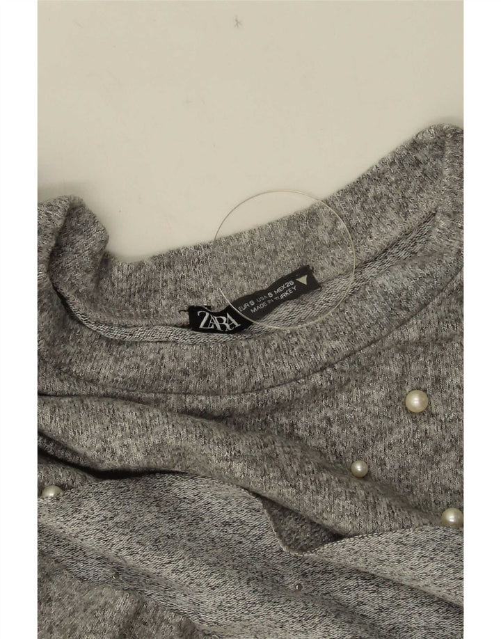 Zara Damen-Oberteil, übergroß, 3/4-Ärmel, UK 10, Größe S, Grau meliert