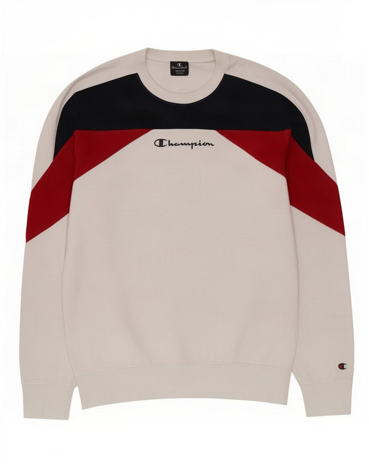 Champion Herren-Sweatshirt-Pullover aus mittelweißer Colourblock-Baumwolle