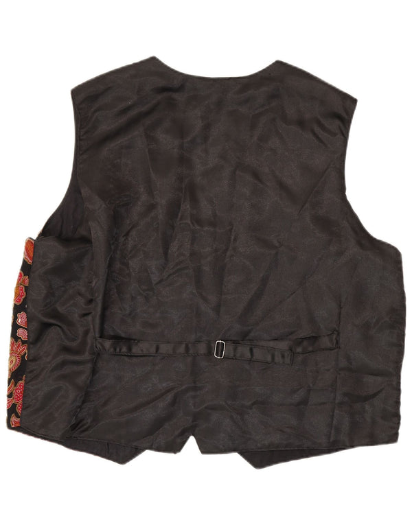 Vintage Damen Weste UK 18 XL Schwarz geblümt