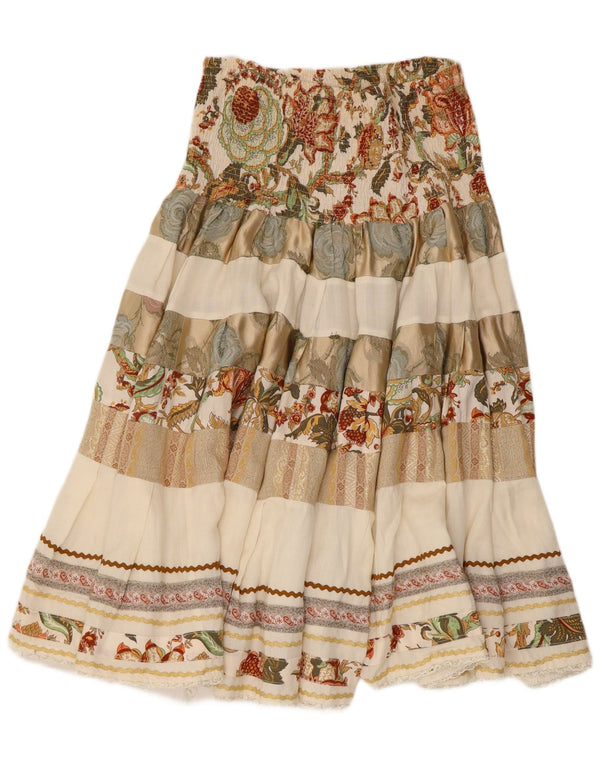 Vintage Damen High Waist Flared Rock W28 Medium Beige Floral Viskose