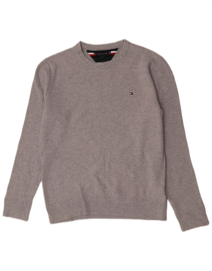 Tommy Hilfiger Herren-Pullover mit Rundhalsausschnitt, groß, graue Baumwolle