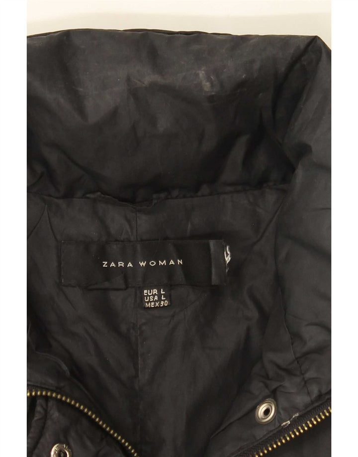 Zara Damen Wattierte Jacke UK 14 Large Schwarz