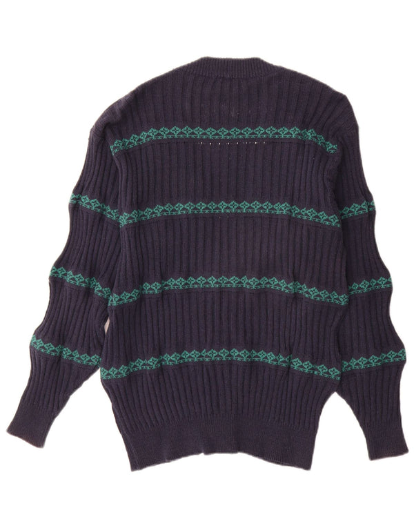 Reportage Herren-Strickjacke IT 48 Mittelmarineblaue Fair-Isle-Baumwolle
