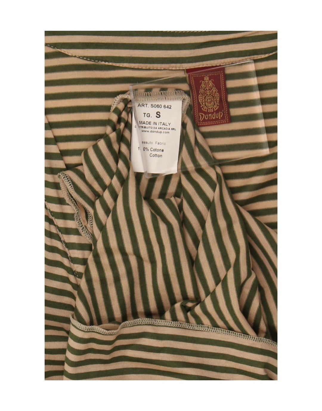 Dondup Damen-Blusenoberteil mit vorderer Krawatte, UK 10, Größe S, beige, gestreift, Baumwolle