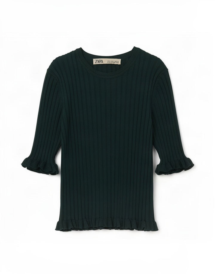 Zara Damen Crop Bluse Top UK 8 Small Grüne Viskose