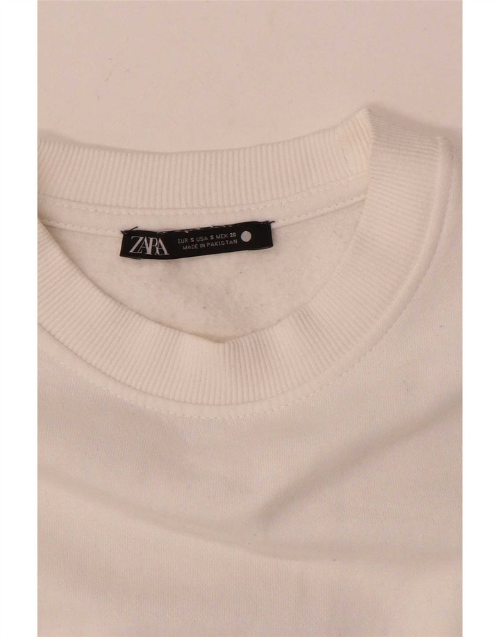 Zara Damen Sweatshirt Pullover UK 10 Small Weiß