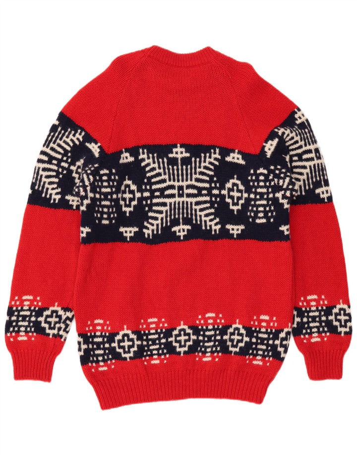 BENETTON Herren-Pullover mit U-Boot-Ausschnitt, mittelrote Fair-Isle-Wolle