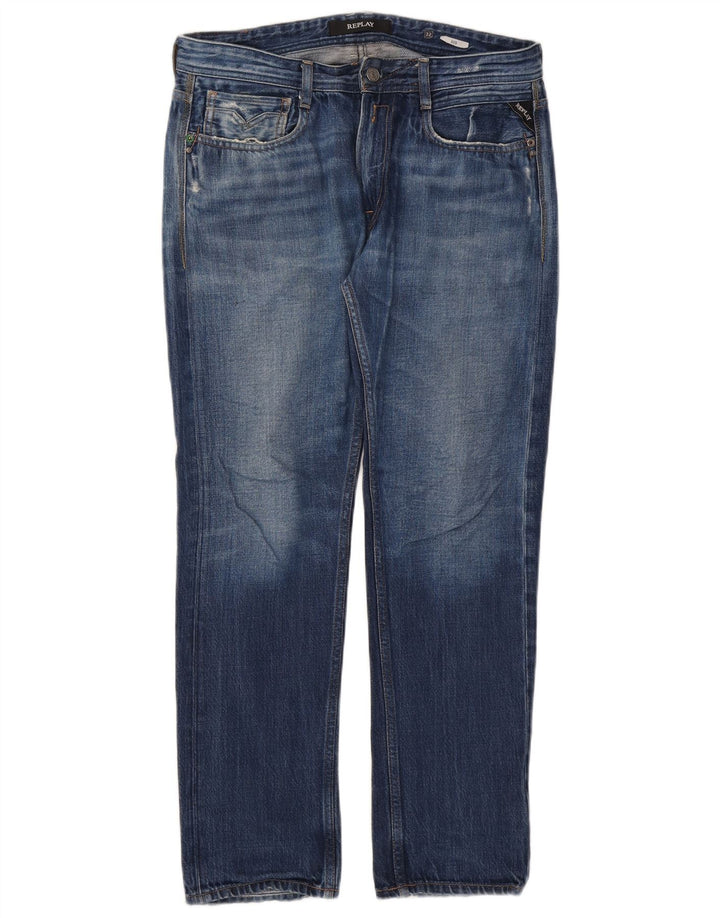 Replay Herren Rob Straight Jeans W32 L30 Blaue Baumwolle