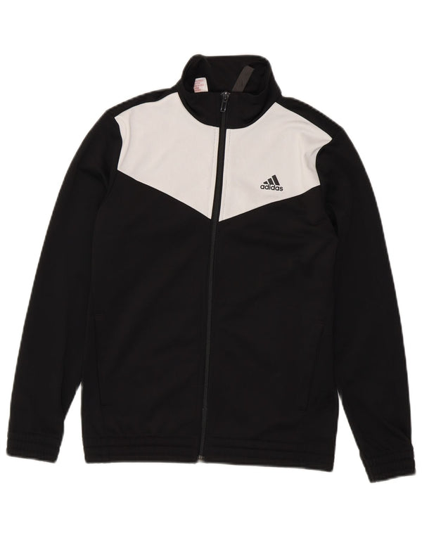 Adidas Jungen-Trainingsanzug-Top-Jacke, 10–11 Jahre, schwarzes Colourblock-Polyester