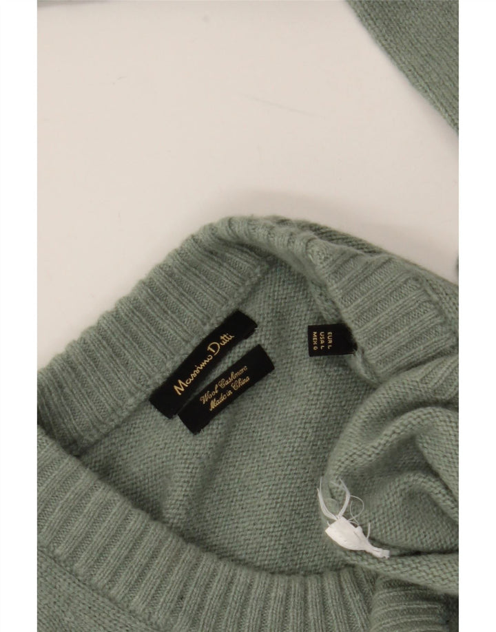 Massimo Dutti Herren-Pullover mit Rundhalsausschnitt, große grüne Wolle