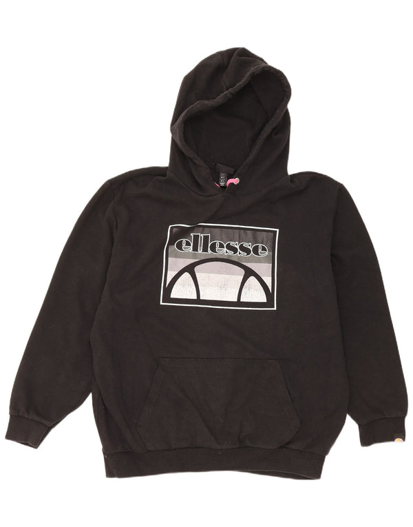 Ellesse Womens Graphic Oversized Hoodie Pullover UK 16 Large Schwarze Baumwolle