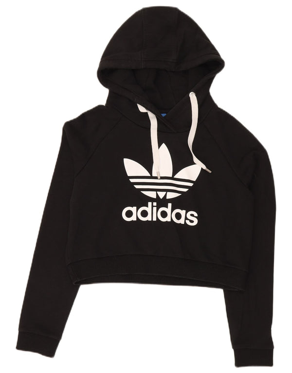 Adidas Damen Crop Graphic Hoodie Pullover UK 12 Mittelschwarze Baumwolle