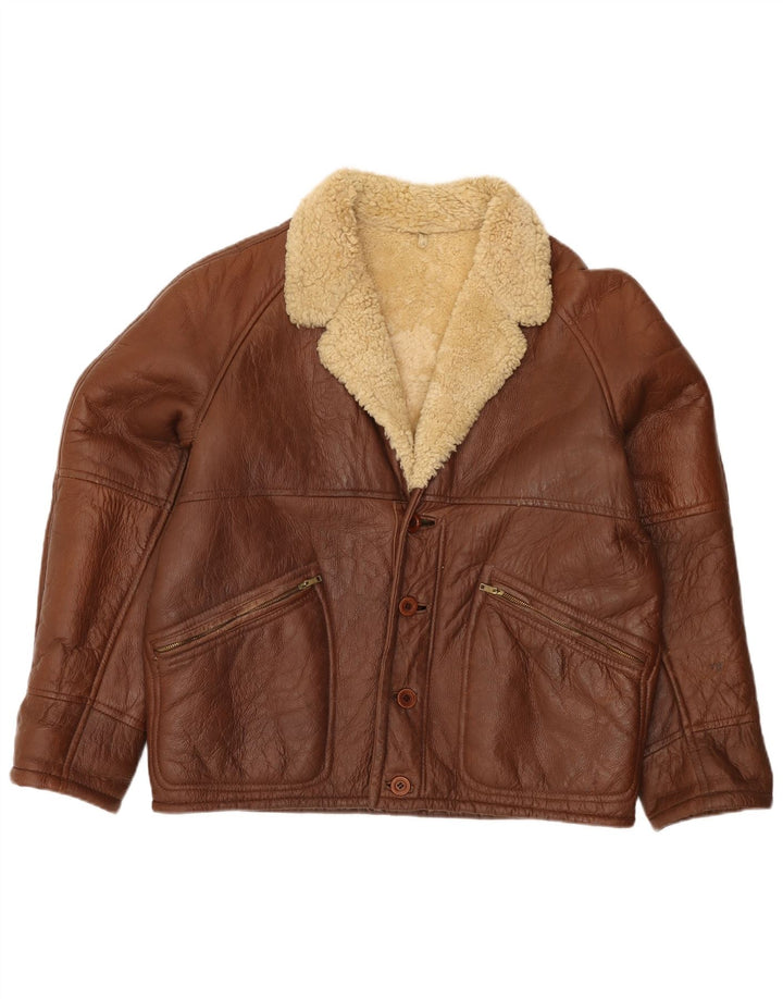 Vintage Herren Shearling Jacke IT 52 XL Braunes Leder