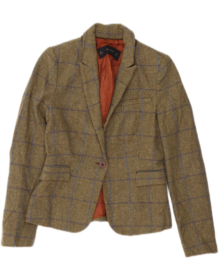 Zara Damen 1-Knopf-Blazerjacke UK 10 Small Khaki Check