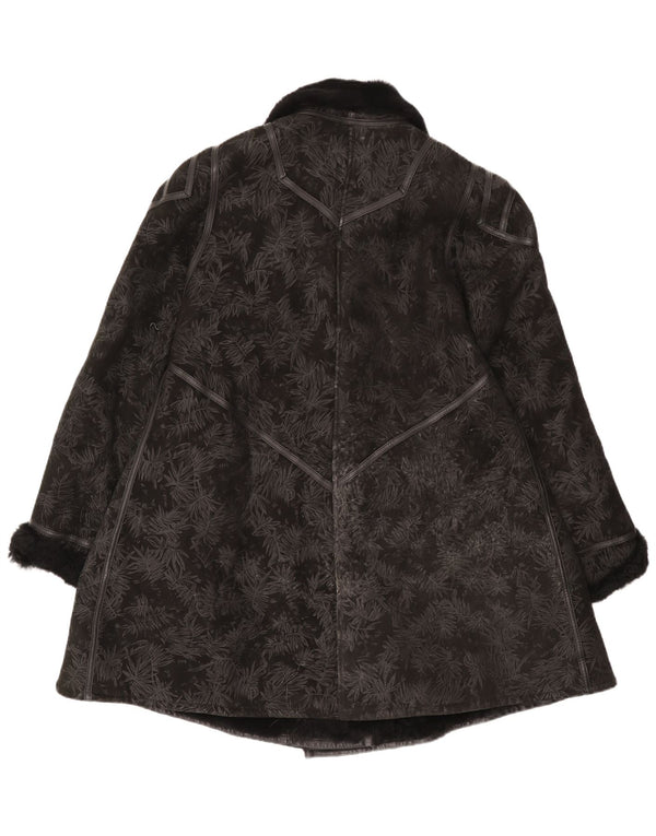 Vintage Damen Shearling Mantel IT 44 Medium Black Floral Shearling