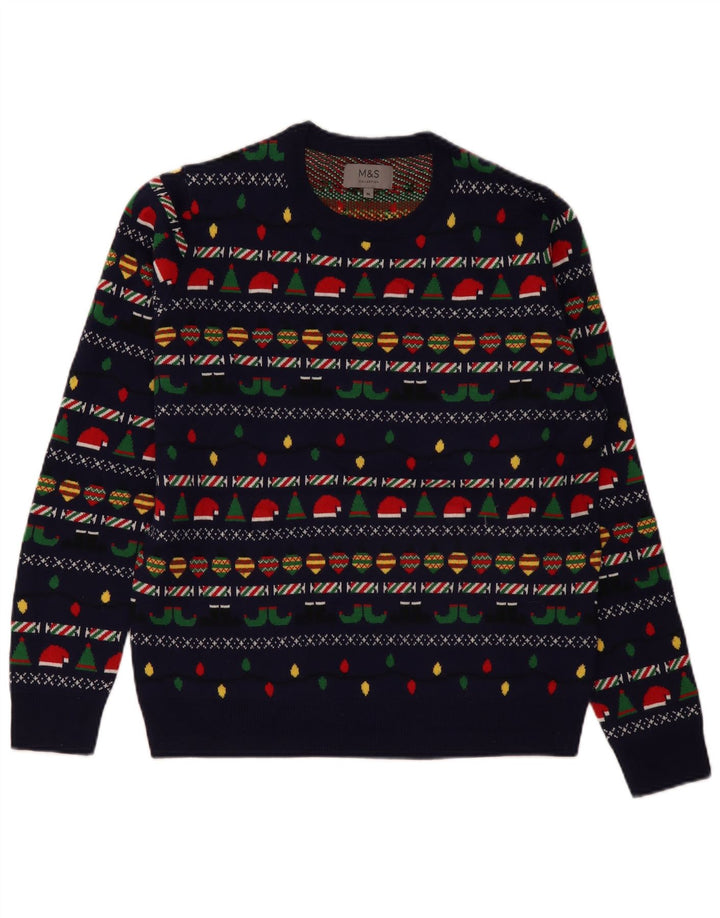 Marks & Spencer Herren-Pullover mit Rundhalsausschnitt, mittelgroß, Marineblau, Weihnachten