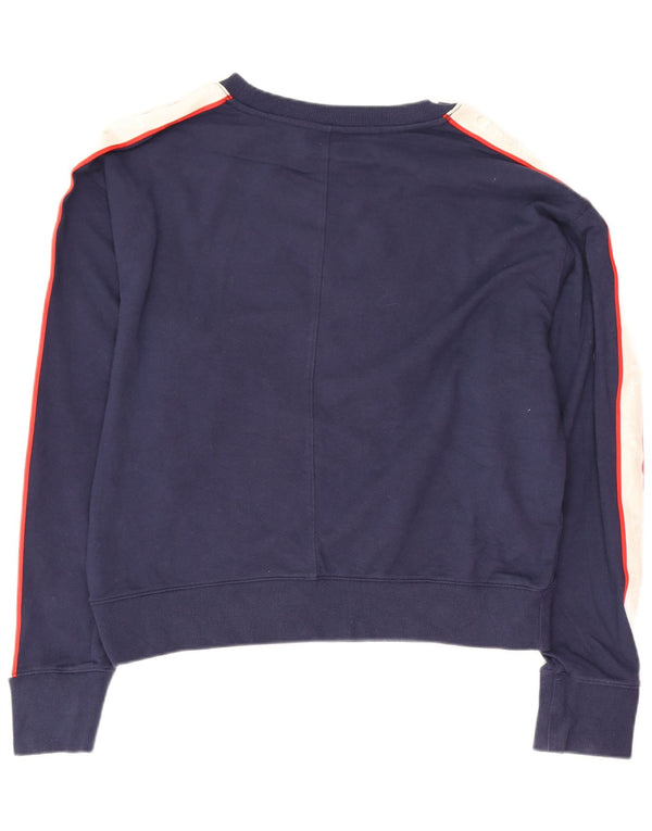 Champion Damen Crop Sweatshirt Pullover UK 14 Large Marineblau Farbblock
