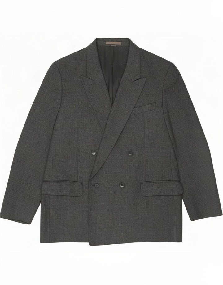 Vintage Herren Zweireiher Blazer Jacke IT 54 2XL Graue Schurwolle