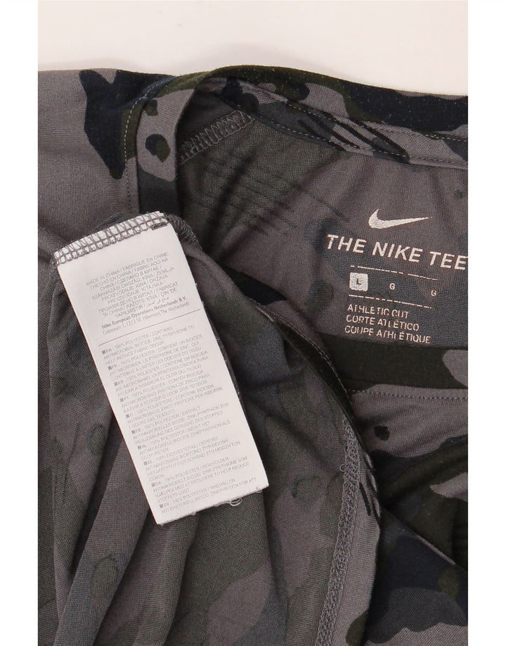 NIKE Herren Dri Fit T-Shirt Top Large Grau Camouflage Polyester