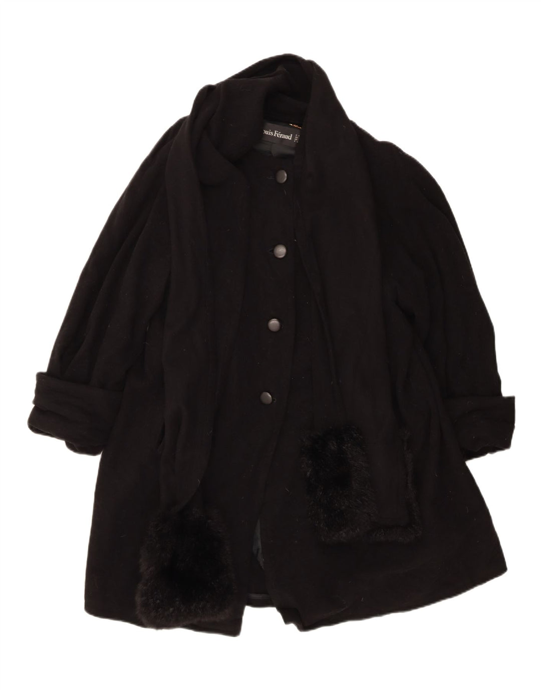 Louis Feraud Damenmantel UK 14 Large Schwarzer Schurwolle-Klassiker