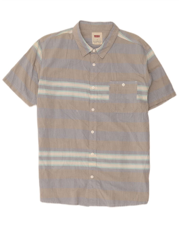 Levi's Herren Kurzarmhemd XL grau gestreift aus Baumwolle