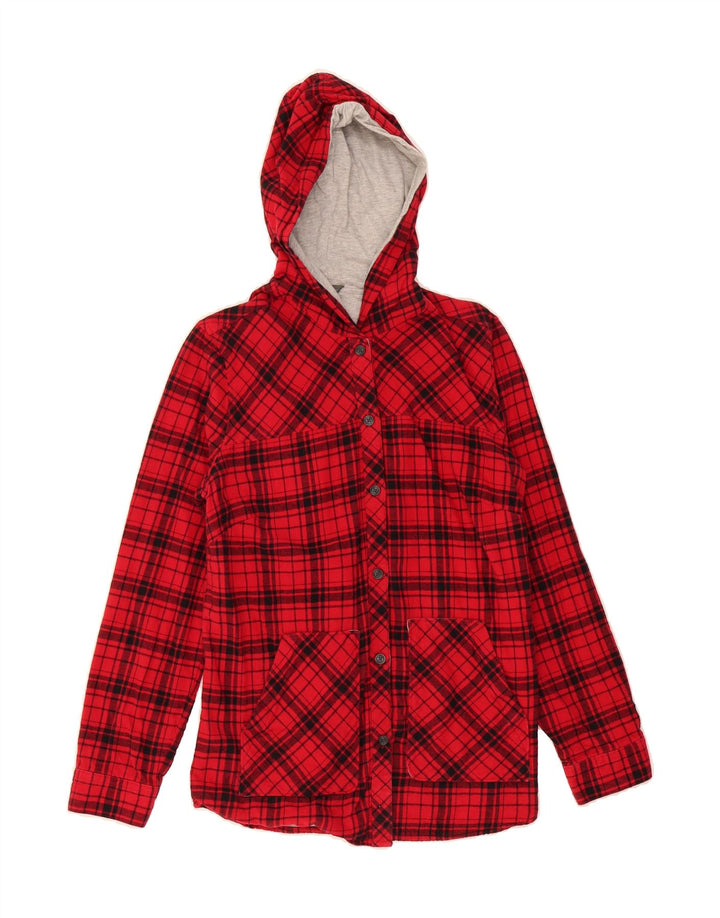 EDDIE BAUER Womens Hooded Lumberjack  Flannel Shirt UK 14 Medium Red Check Vintage Eddie Bauer and Second-Hand Eddie Bauer from Messina Hembry 