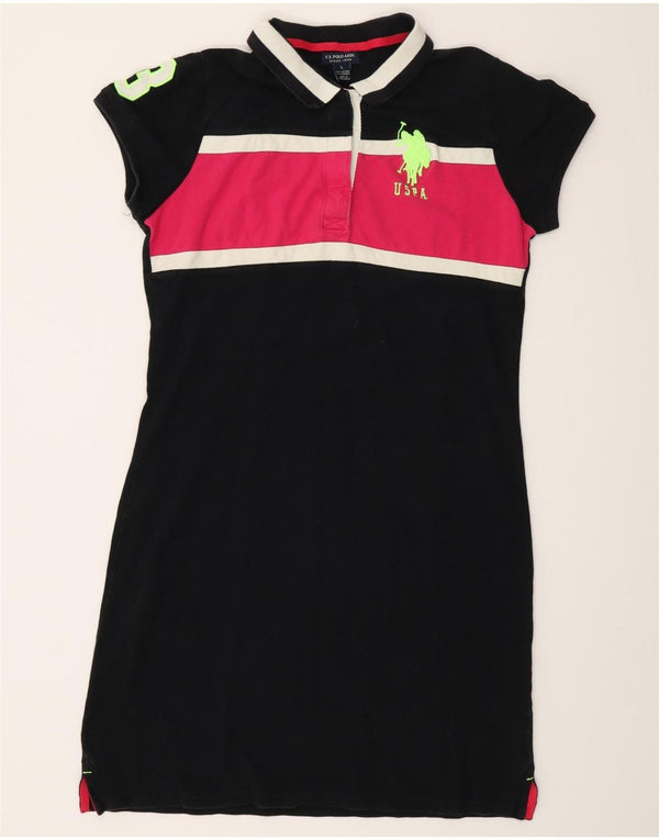 U.S. Polo Assn. Grafisches Damen-Polokleid, Größe 44, groß, Schwarz, Farbblock