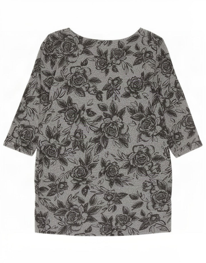 Marks & Spencer Damen-Top, 3/4-Ärmel, UK-Größe 44, Größe L, grau, geblümt, Polyester