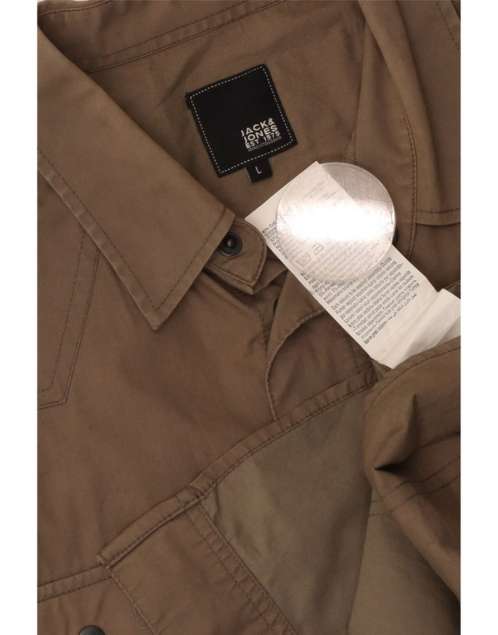 Jack & Jones Herren-Militär-Kurzarmhemd, großes braunes Nylon