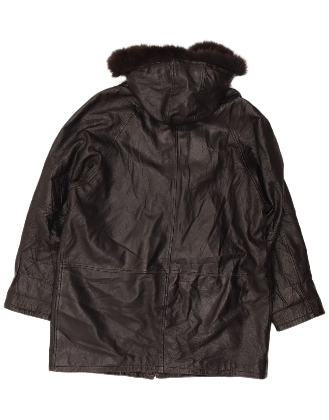 Vintage Damen Loose Fit Ledermantel mit Kapuze UK 18 XL Schwarzes Leder