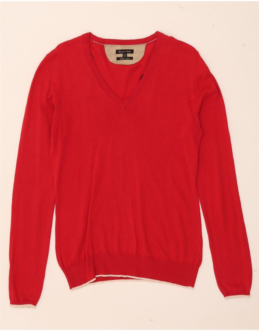 Massimo Dutti Damen-Pullover mit V-Ausschnitt, UK 12, mittelrote Seide