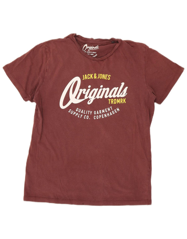Jack & Jones Herren Grafik-T-Shirt-Oberteil aus mittlerer burgunderroter Baumwolle
