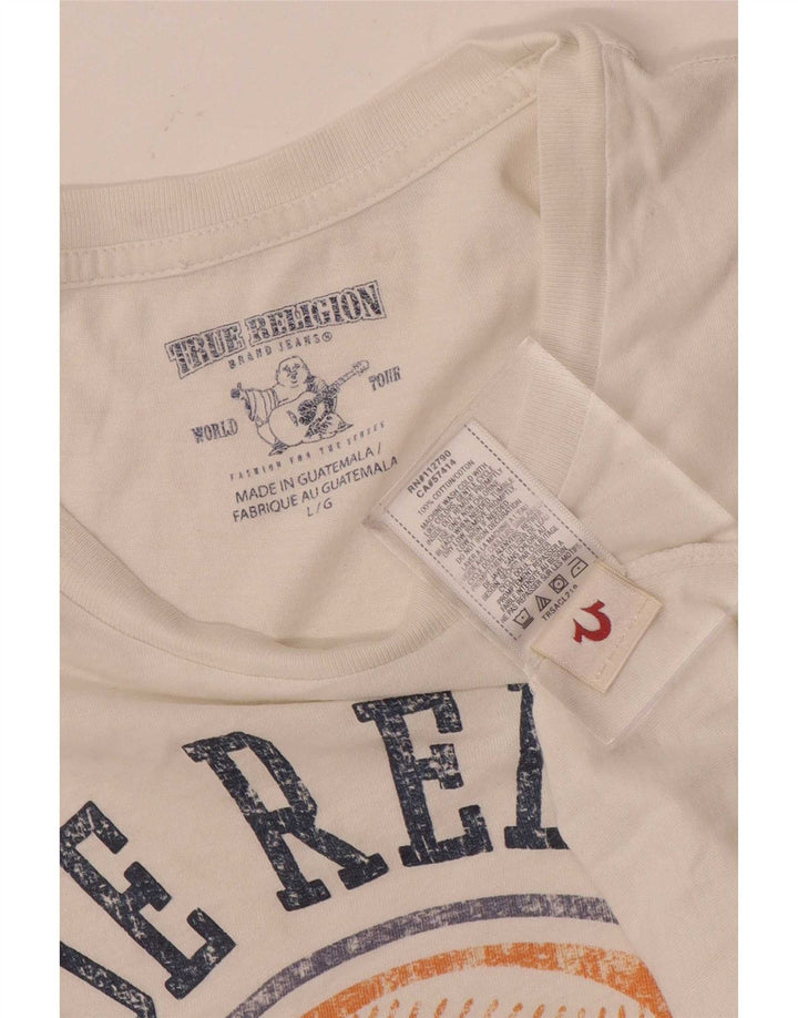 True Religion Herren-T-Shirt mit Grafik, Größe L, aus weißer Baumwolle