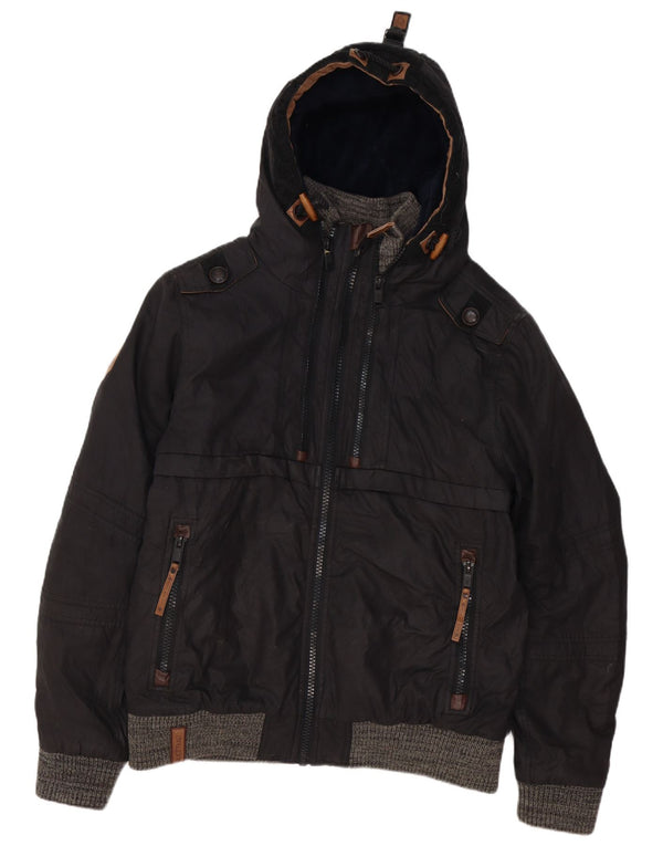 Naketano Herren-Bomber-Windjacke mit Kapuze, UK 42, XL, Schwarz, Baumwolle