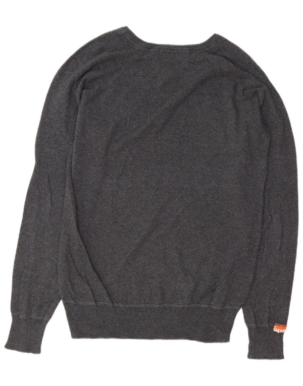 SUPERDRY Damen-Pullover mit V-Ausschnitt, UK-Größe 44, Größe L, Grau, Baumwolle
