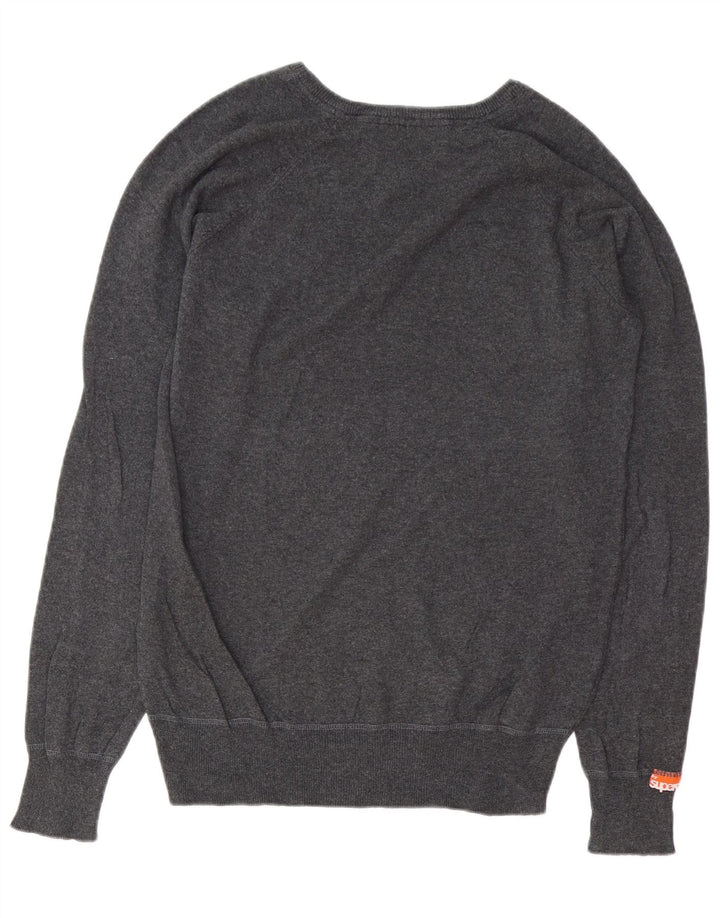 SUPERDRY Damen-Pullover mit V-Ausschnitt, UK-Größe 44, Größe L, Grau, Baumwolle