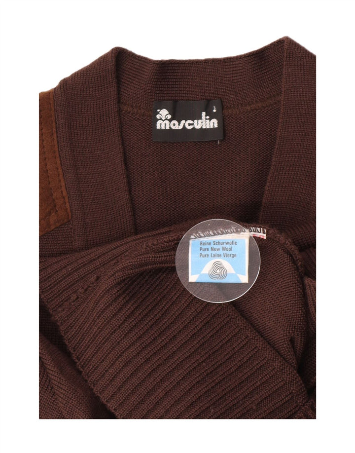 Maskuliner Herren-Cardigan-Pullover aus kleiner brauner Schurwolle