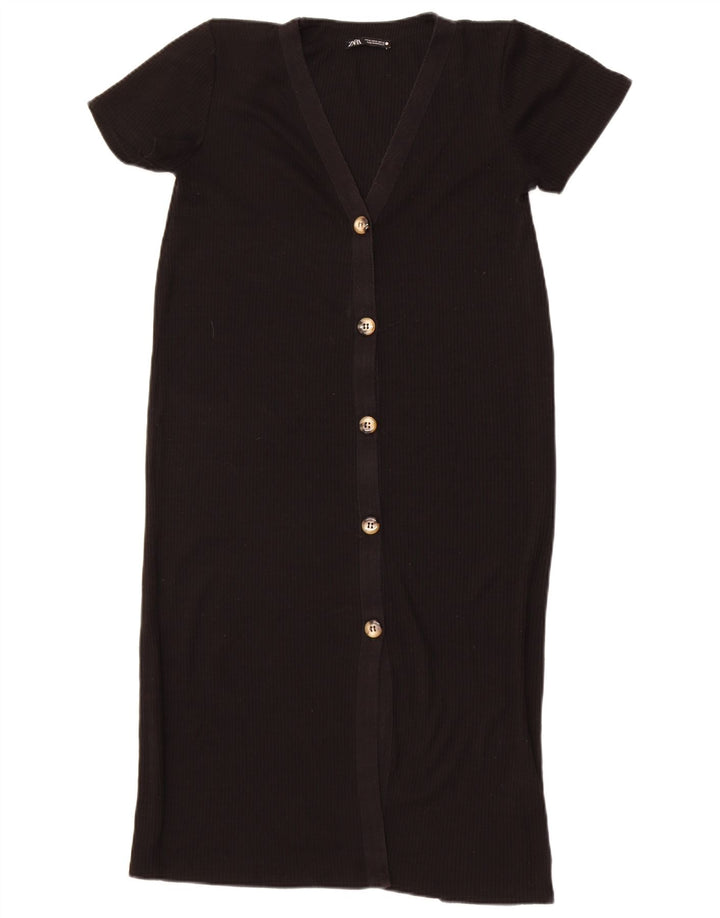 Zara Damen Longline-Kurzarm-Cardigan-Pullover UK 12 Mittelschwarz
