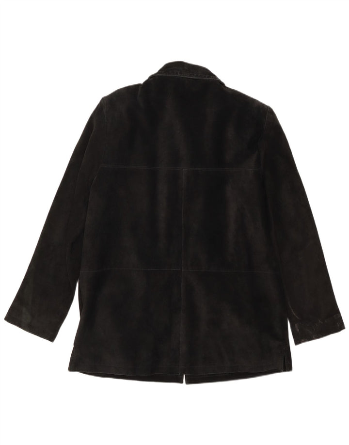 Vintage Damen Wildleder 3-Knopf-Blazerjacke Mittelschwarzes Leder