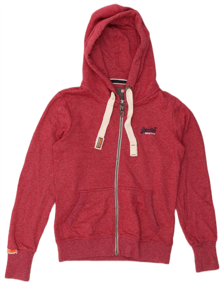 SUPERDRY Damen-Kapuzenpullover mit Reißverschluss, Gr. 10, Größe S, rot gefleckte Baumwolle