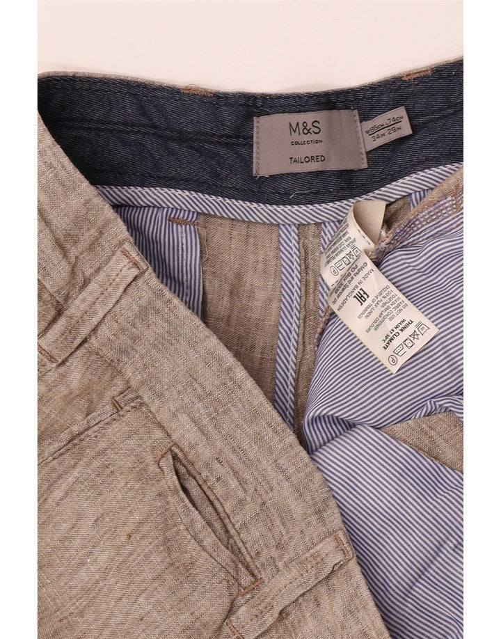 Marks & Spencer Maßgeschneiderte Herren-Chinohose W34 L29 Beige Leinen