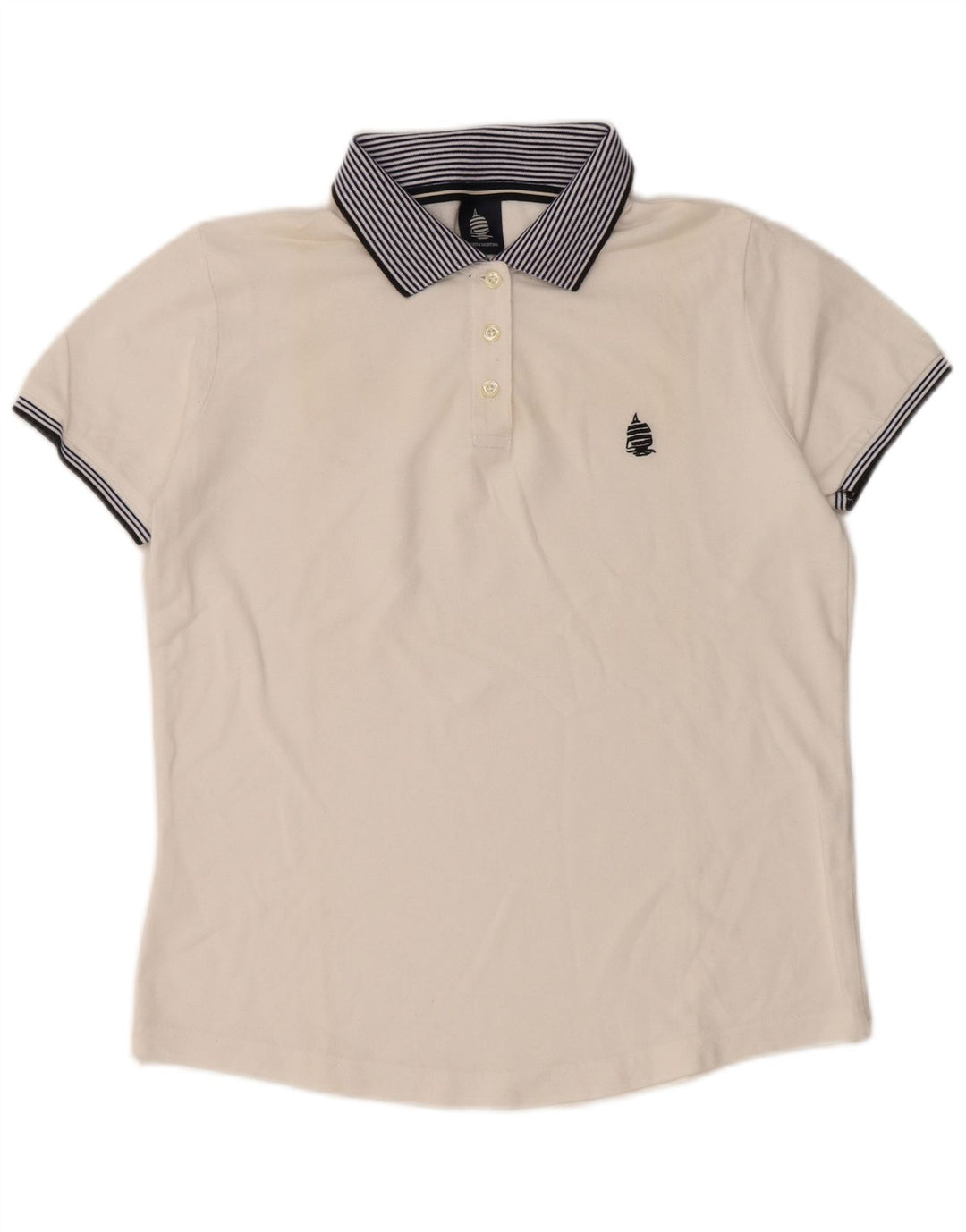 MARINA YACHTING Damen Poloshirt UK 16 Large Weiß Colourblock Baumwolle