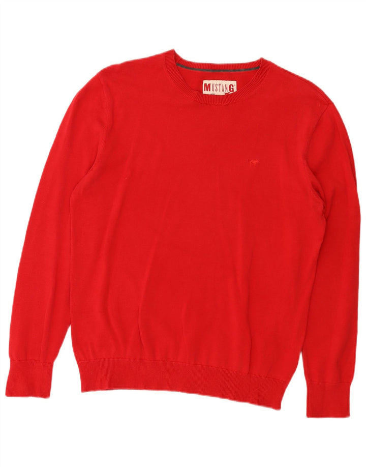 Mustang Herren-Pullover mit Rundhalsausschnitt, mittelrote Baumwolle