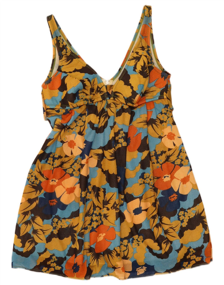 Vintage Damen Sonnenkleid UK 10 Kleines mehrfarbiges Blumenmuster