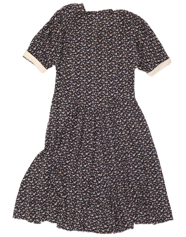 Vintage Damen Maxikleid in Übergröße, EU 40, mittlere Marineblau-Blumenviskose